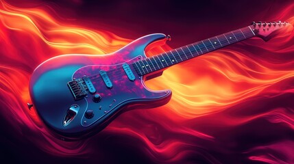 Obraz premium Electric guitar, fiery red, abstract background.