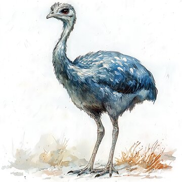 Watercolor Painting of a Darwin's Rhea, a Flightless Bird Native to South America.