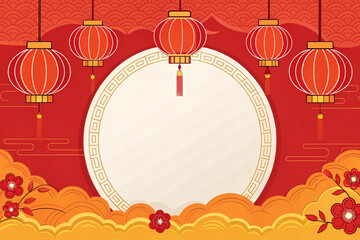 Naklejka premium 3D Chinese New Year Celebration with Red Curtain Background