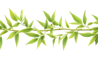 Green bamboo leaves and stalk horizontal border.