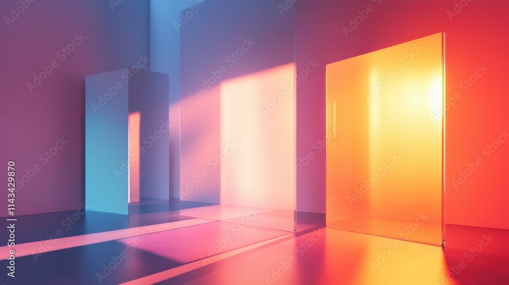 Poster a frosted glassmorphism panel featuring soft shadows and a gradient backdrop, perfect for contempora