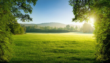 Grass field, green spring landscape
