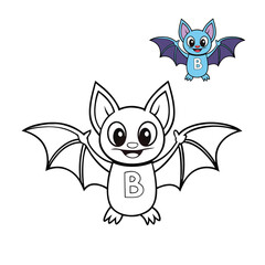 A cute, little, happy bat holding the letter 