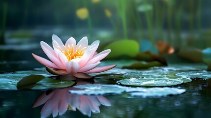 Pink Lotus Flower in a Pond. Concept of peace, serenity, and tranquility.