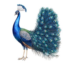 Obraz premium A Majestic Watercolor Illustration of a Peacock with its Feathers Fully Displayed.