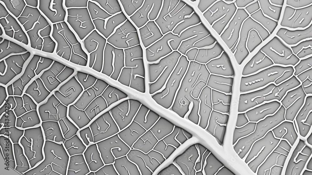 Poster a close-up of a leaf with white circuitry patterns, offering a minimalist yet striking representatio