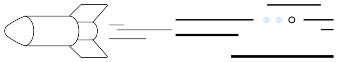 Rocket launching with horizontal thrust lines indicating speed and movement. Ideal for aerospace, technology, innovation, startup culture, futuristic themes, speed concept, progress. Line metaphor