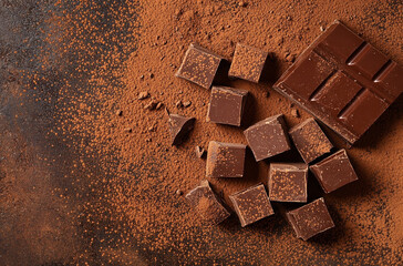 Chocolate Bar Surrounded by Small Chocolate Pieces