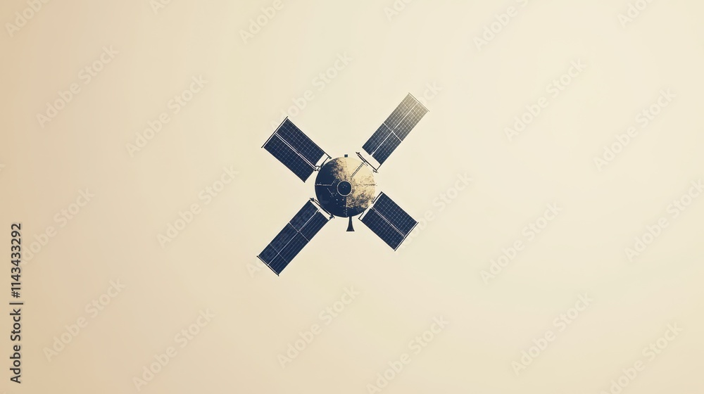 Poster a minimalist logo design showcasing a streamlined abstract satellite silhouette with radiating lines