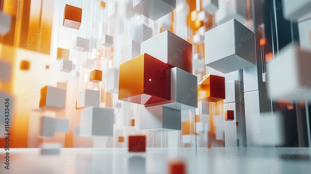 Aufkleber a modern 3d digital cube design featuring floating geometric shapes against a pristine white backdro