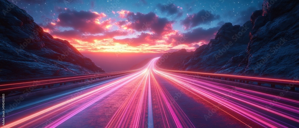 Poster dynamic motorsport racing background with vibrant light trails and neon colors for app and website d