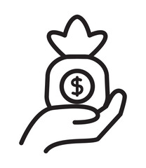 hand with money bag icon line