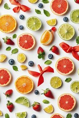 Fresh Citrus Fruits, Berries and Mint Pattern