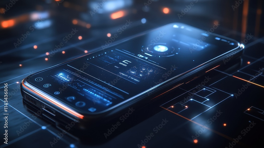 Poster a sleek smartphone highlighting 5g connectivity, accompanied by symbols representing speed and netwo