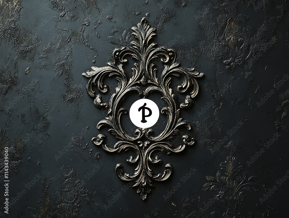 Poster Ornate decorative design featuring intricate patterns on a dark textured background.