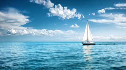 Fototapeta premium Sailing boat on a calm sea. Concept of freedom, adventure, and travel.
