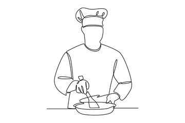 Simple continuous line draw of cooking activity minimalist concept, Cooking activity.