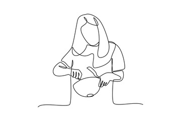 Simple continuous line draw of cooking activity minimalist concept, Cooking activity.