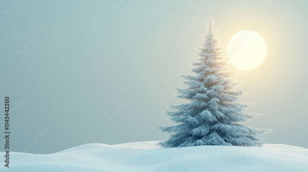 Aufkleber 3d christmas tree with snowy background illustration copy space image place for adding text or desig