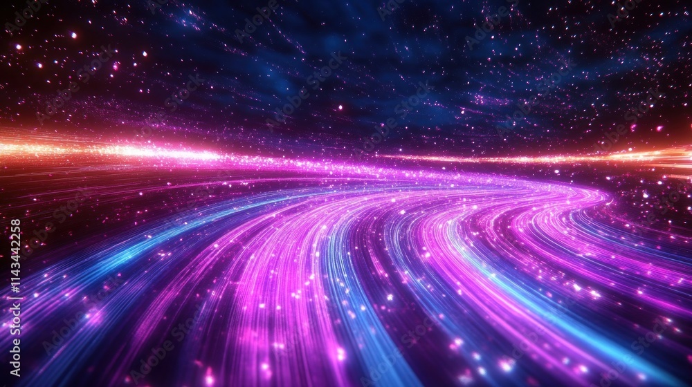 Poster futuristic data flow with neon light trails in cyberpunk network dynamics