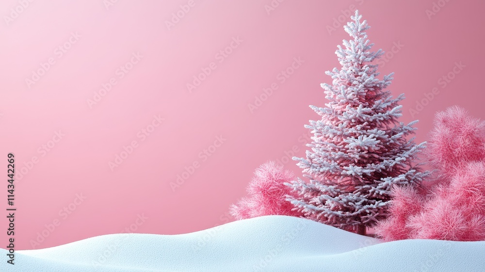 Poster 3d christmas tree with snowy background illustration copy space image place for adding text or desig
