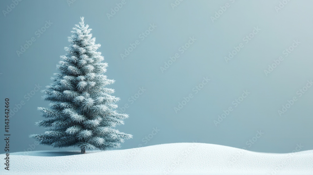Poster 3d christmas tree with snowy background illustration copy space image place for adding text or desig