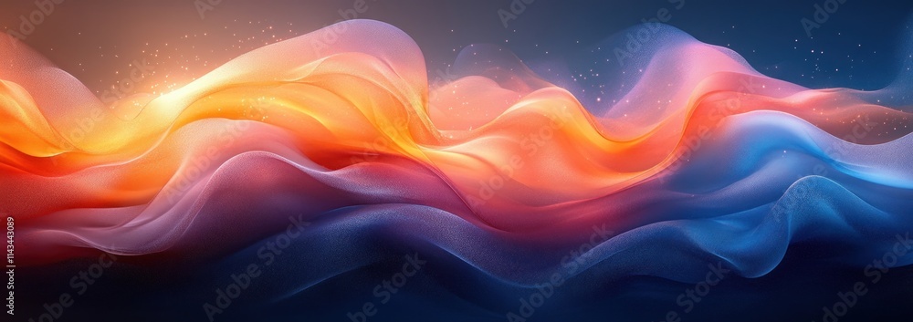 Poster abstract gradient art smooth flowing lines deep blue and vibrant orange calm atmosphere minimalistic