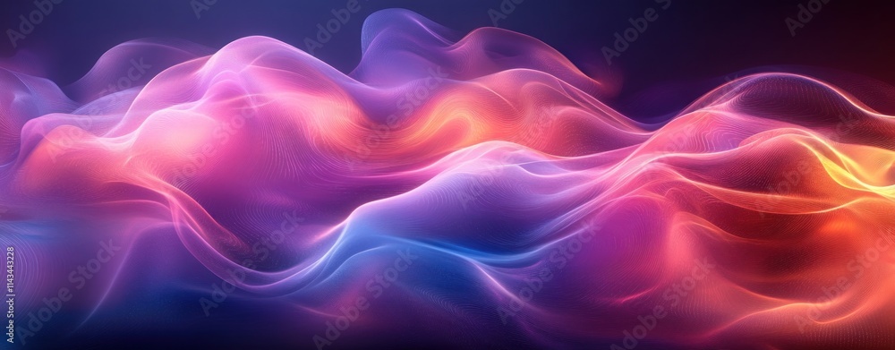 Poster abstract digital art with flowing curves and waves in purple and blue