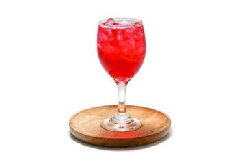 Ice soda red serving on wooden plates in white background and isolate concept.