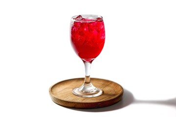 Ice soda red serving on wooden plates in white background and isolate concept.