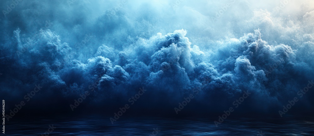 Poster deep blue gradient watercolor abstract design with glowing texture and minimalist composition
