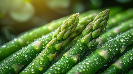 Fresh Green Asparagus Spears Covered In Dew Drops