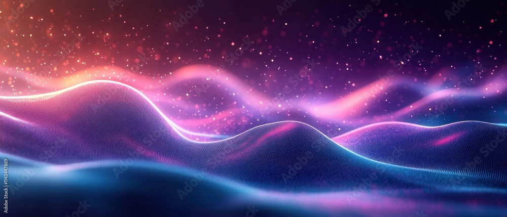 Poster high technology digital mesh network design with gradient from lavender to forest green for cybersec