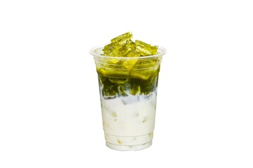 Ice milk green tea put on white background and isolate photo style.