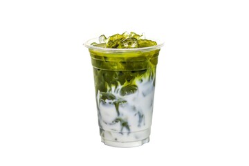 Pictures of Ice milk green tea put on white background and isolate photo style.