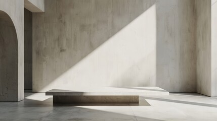 Minimalist Concrete Room Interior Design with a Bench.