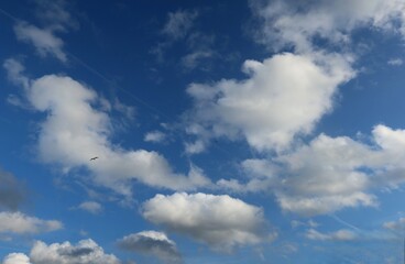 Beautiful cloudscape in blue sky, natural clouds background 