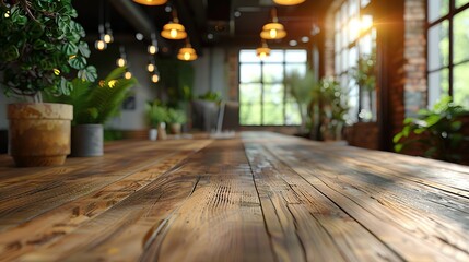 Wooden table with potted plants on it