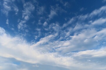 Beautiful cirrus clouds in blue sky, natural cloudscape