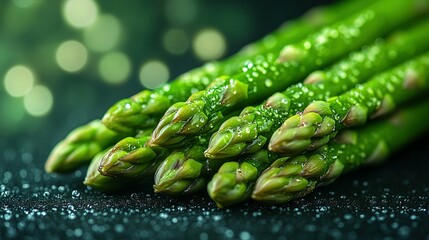 Fresh Green Asparagus Spears Water Droplets