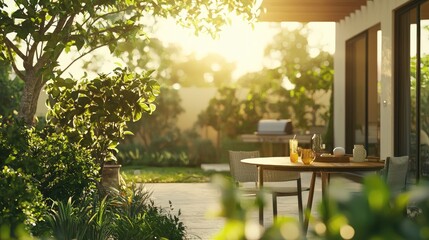 Naklejka premium An outdoor setting with a team testing a new outdoor product, enjoying the fresh air, sunlight, and surrounded by nature s greenery.