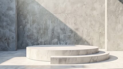 Minimalist Concrete Platform Display in a Modern Studio Setting.