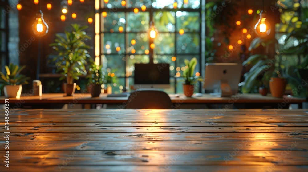 Poster wooden table with a computer and a chair in front of it