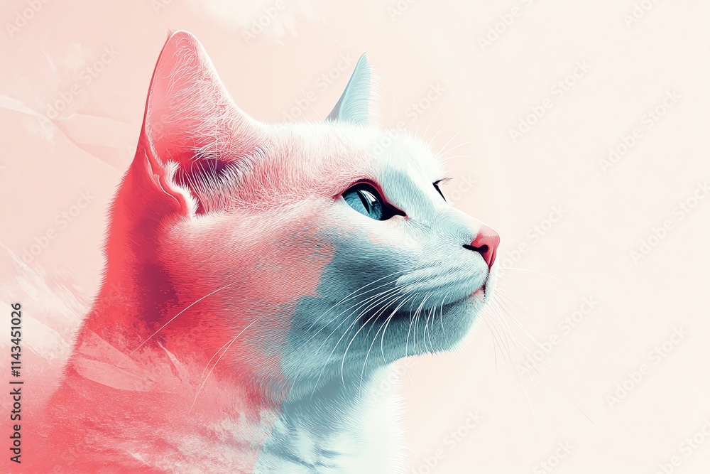 Aufkleber A stylized illustration of a cat's profile with a vibrant color gradient.