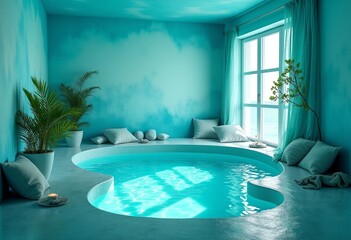 Fototapeta premium Embrace the Serenity of Turquoise: A Refreshing Oasis of Calm Waters and Soft Lighting That Inspires Emotional Expression