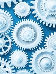 Creating Lasting Impact Concept. White gears on a blue background creating a mechanical design