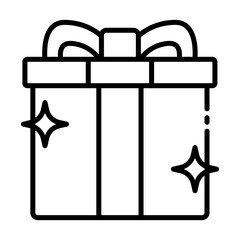 Gift box with ribbon outline icon for birthdays, holidays, and special occasions