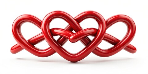 Interconnected red heart symbols forming a bond, crimson love knot, heart entwined