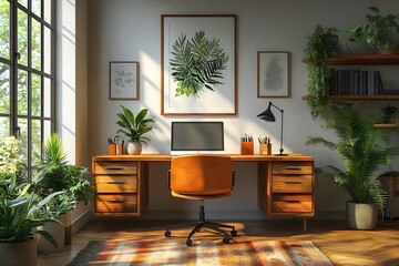 Fototapeta premium indoor, desk, horizontal, no people, furniture, photography, room, apartment, creativity, floor, laptop, pen, window, working, ideas, neat, contemporary, monitor, notebook, open, order, organization,