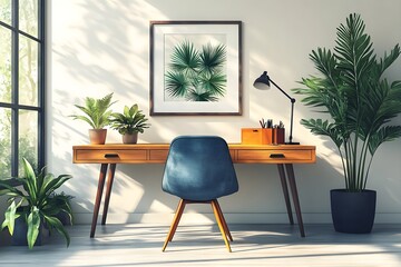 Fototapeta premium indoor, desk, horizontal, no people, furniture, photography, room, apartment, creativity, floor, laptop, pen, window, working, ideas, neat, contemporary, monitor, notebook, open, order, organization,